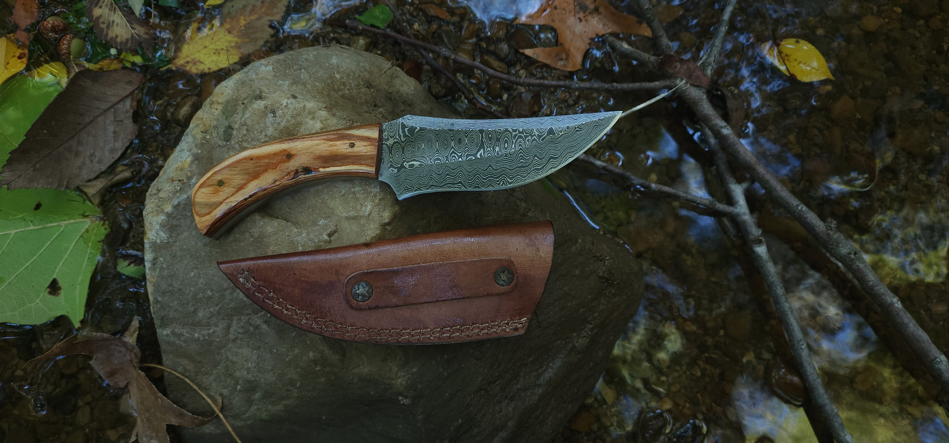 EBK-09 Damascus Steel Olive Wood Handle Knife