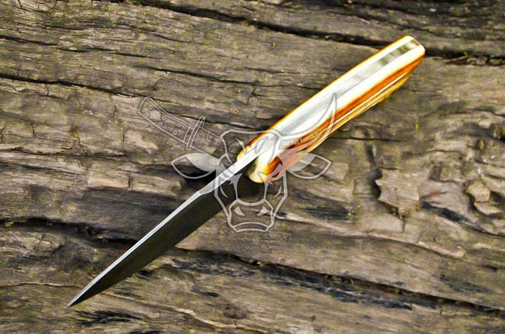 EBK-73 Custom Handmade Damascus Steel Knife - Full Tang Fire pattern Camel bone Handle Christmas Gift For Him