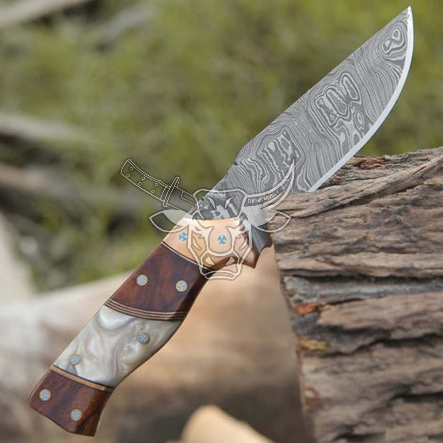 EBK-99 Custom Handmade Damascus Hunting Knife With Awesome Leather Sheath Gift For Him