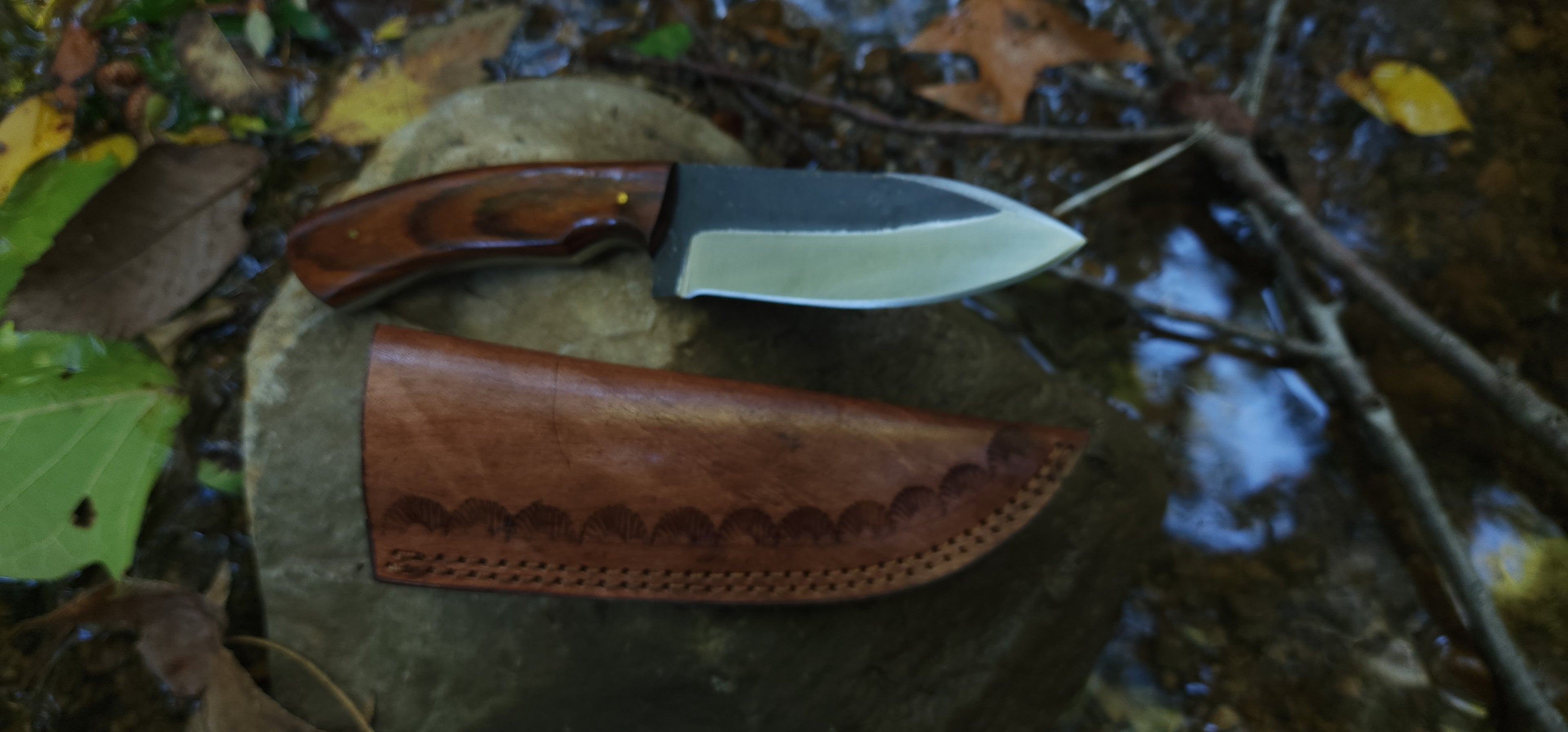 EBK-17 handmade knife, forged steel rose wood handle