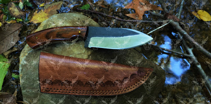EBK-17 handmade knife, forged steel rose wood handle