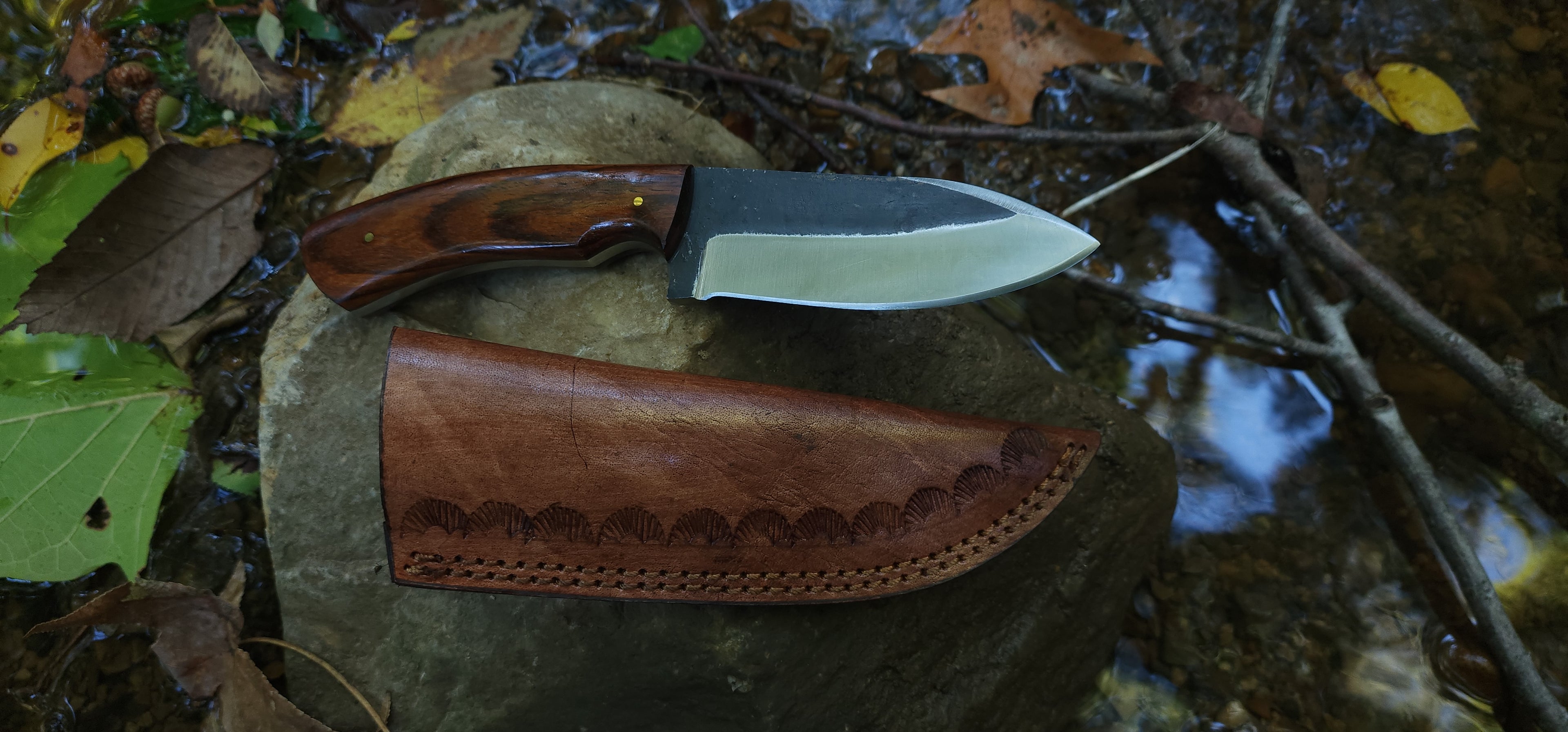 EBK-17 handmade knife, forged steel rose wood handle