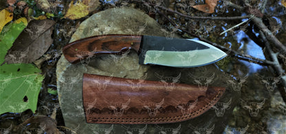 EBK-17 handmade knife, forged steel rose wood handle