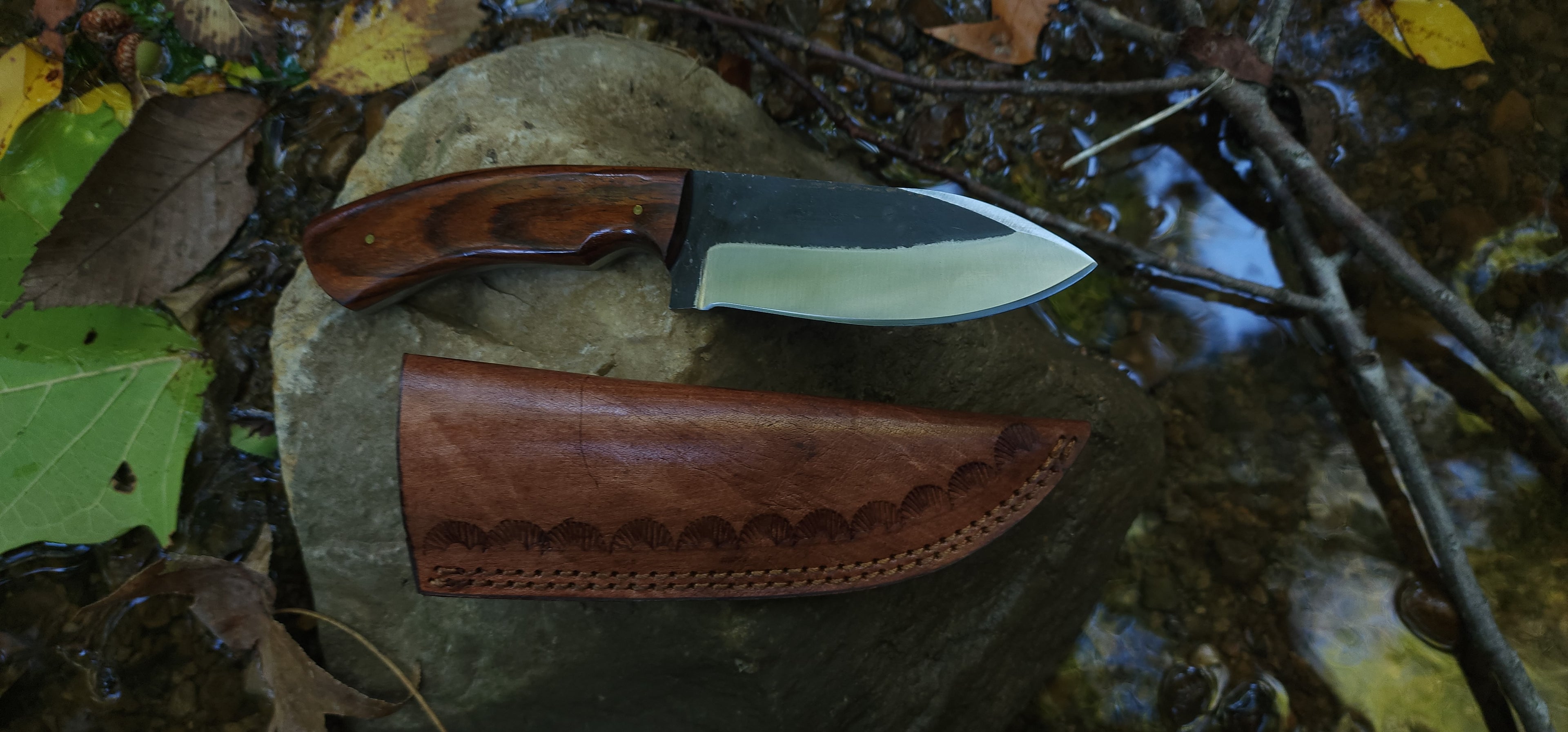 EBK-17 handmade knife, forged steel rose wood handle