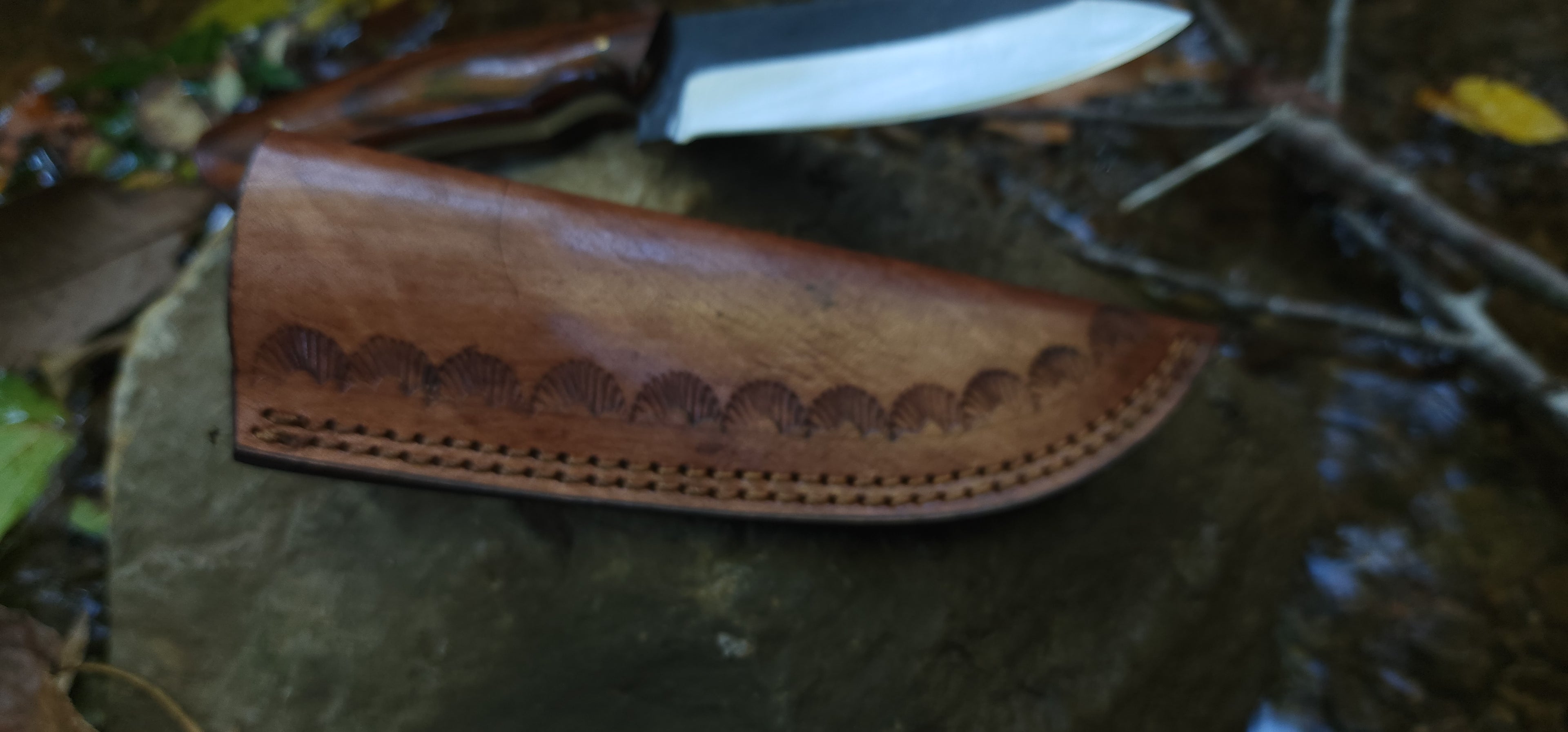 EBK-17 handmade knife, forged steel rose wood handle