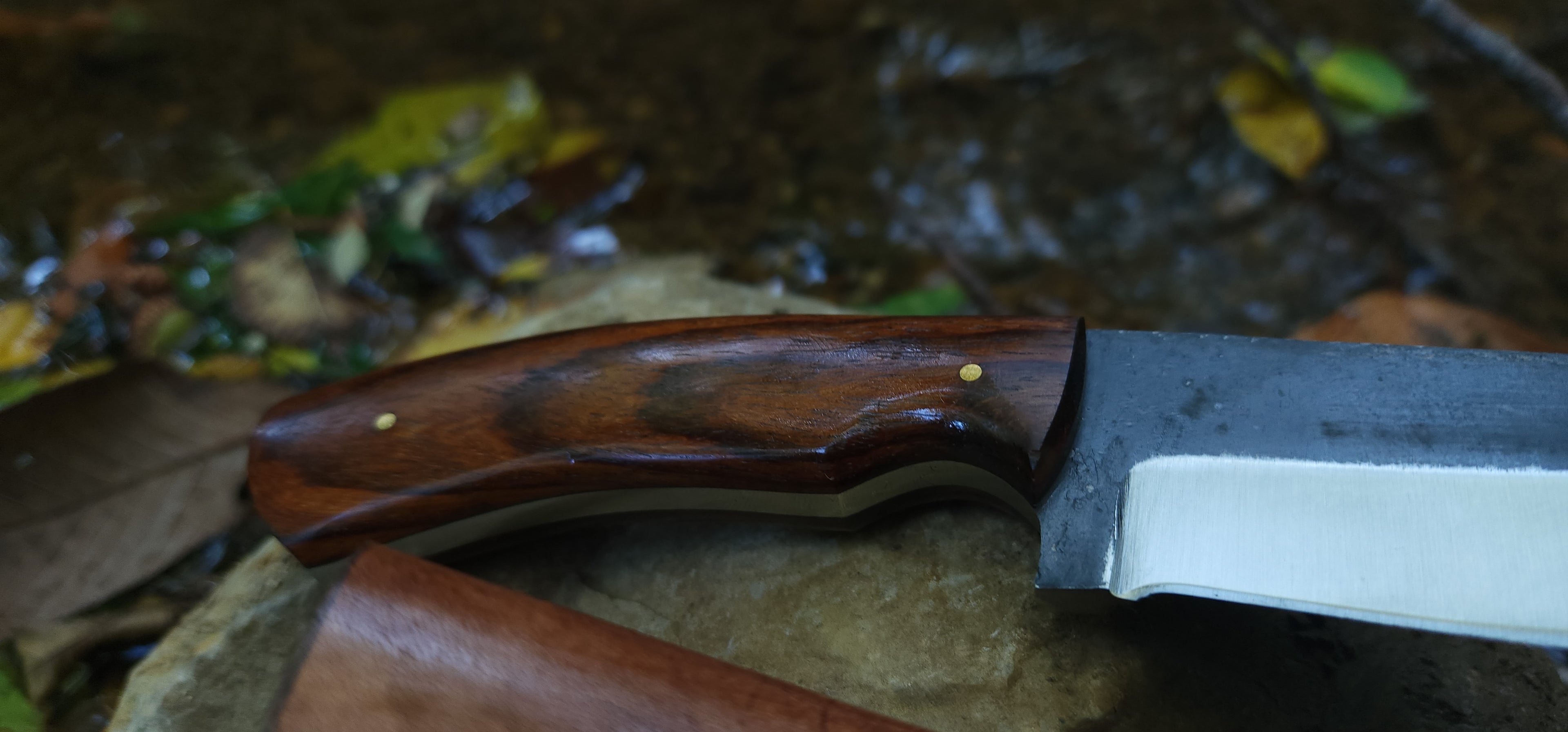 EBK-17 handmade knife, forged steel rose wood handle