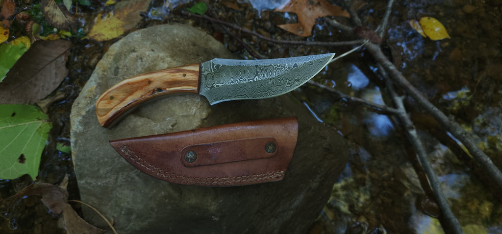 EBK-09 Damascus Steel Olive Wood Handle Knife