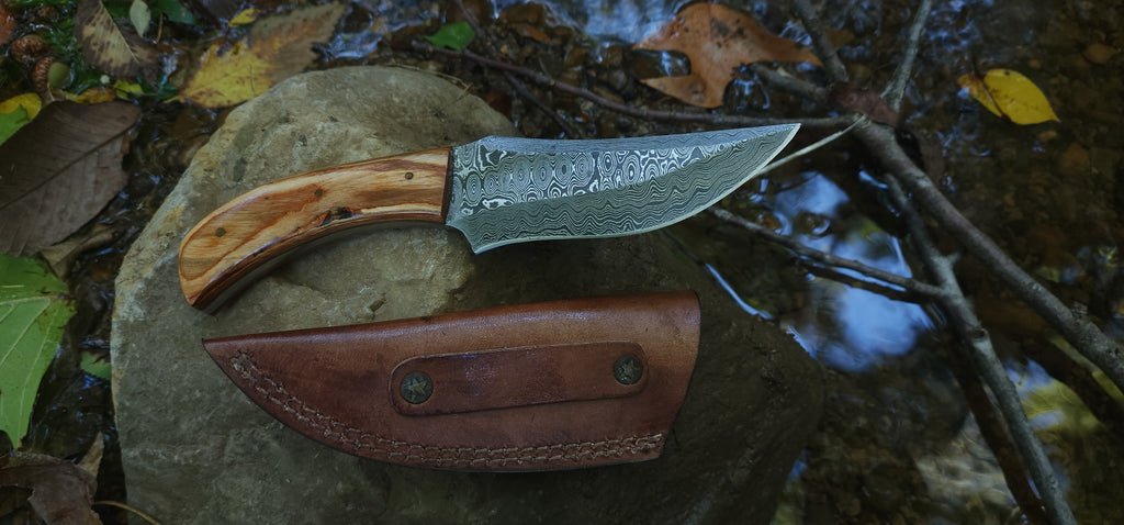EBK-09 Damascus Steel Olive Wood Handle Knife