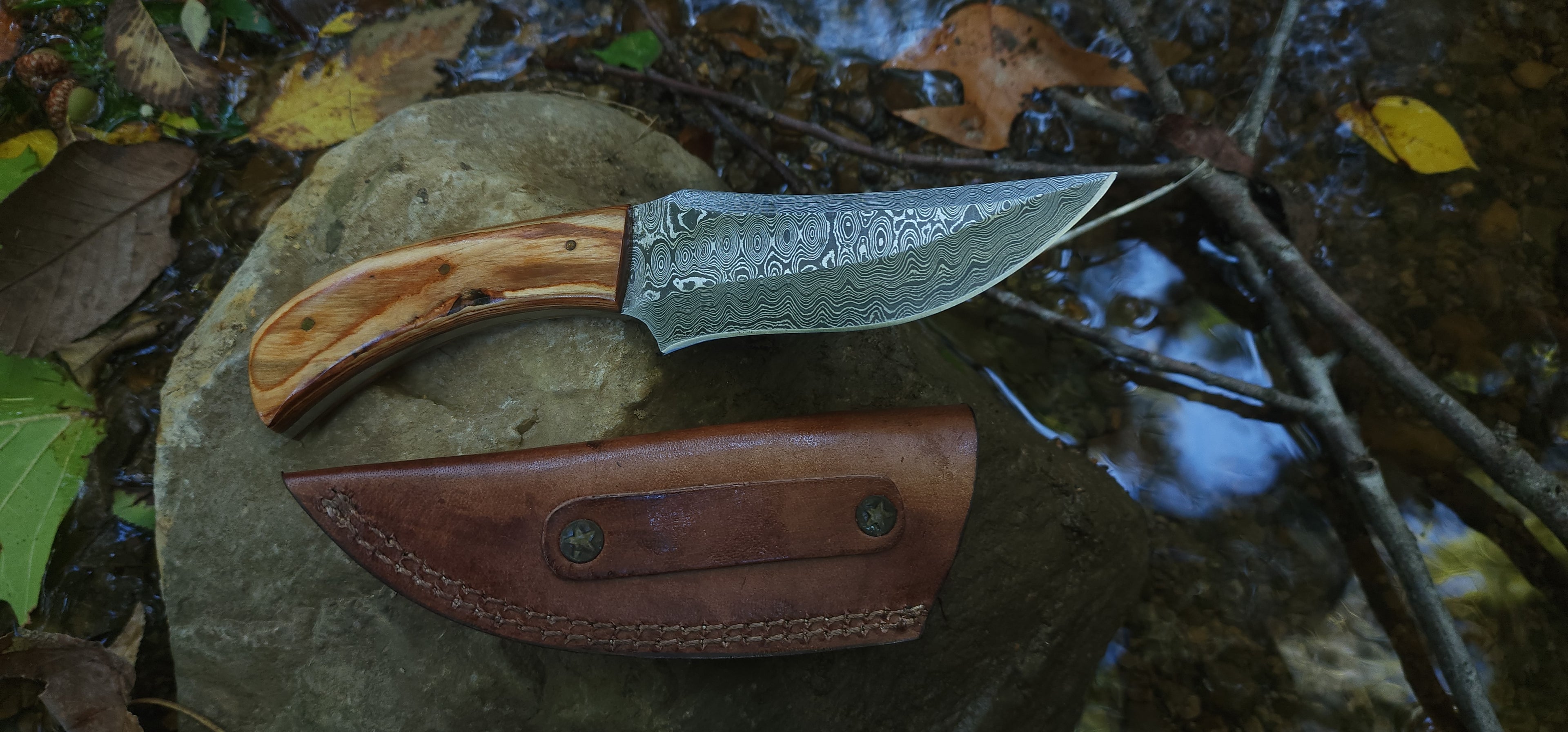 EBK-09 Damascus Steel Olive Wood Handle Knife