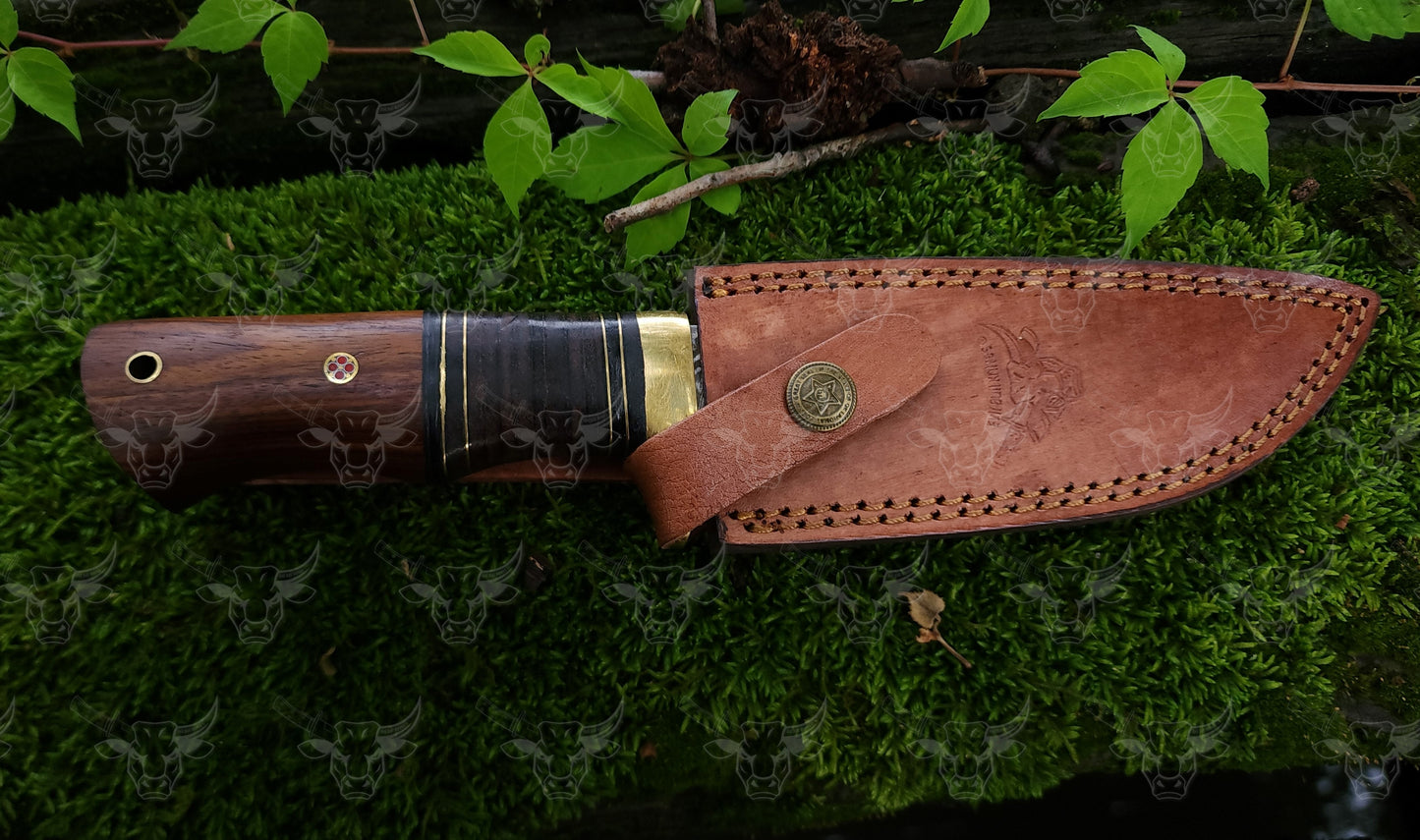 EBK-15 Handmade Damascus steel Knife , Hunting knife with leather Case