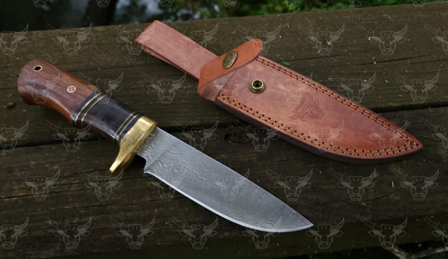 EBK-15 Handmade Damascus steel Knife , Hunting knife with leather Case