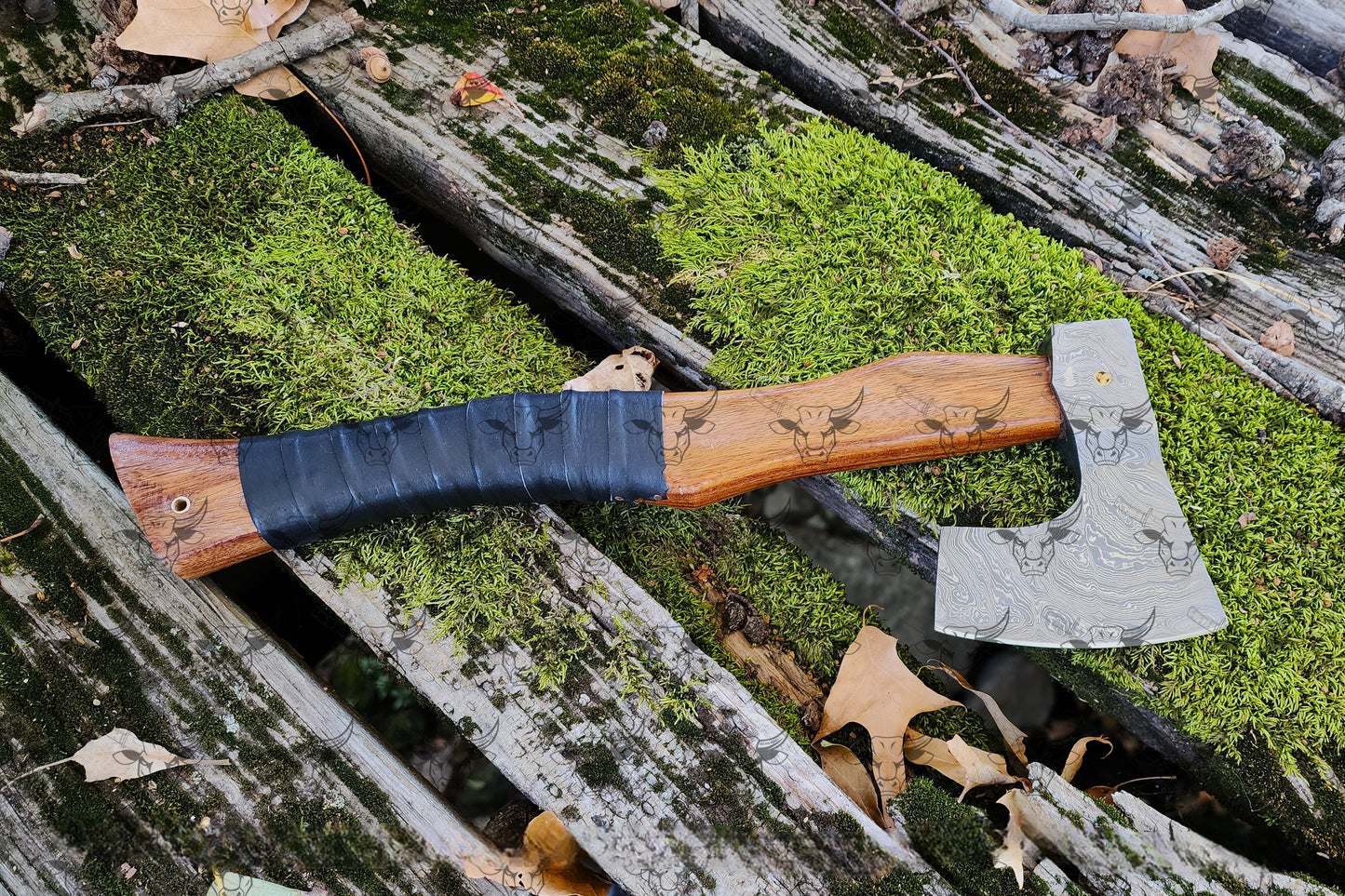 EBK-175 Damascus Viking Axe, Damascus Steel Axe With Leather Sheath, Rosewood Handle Axe, Viking Hatchet, Camp Axe