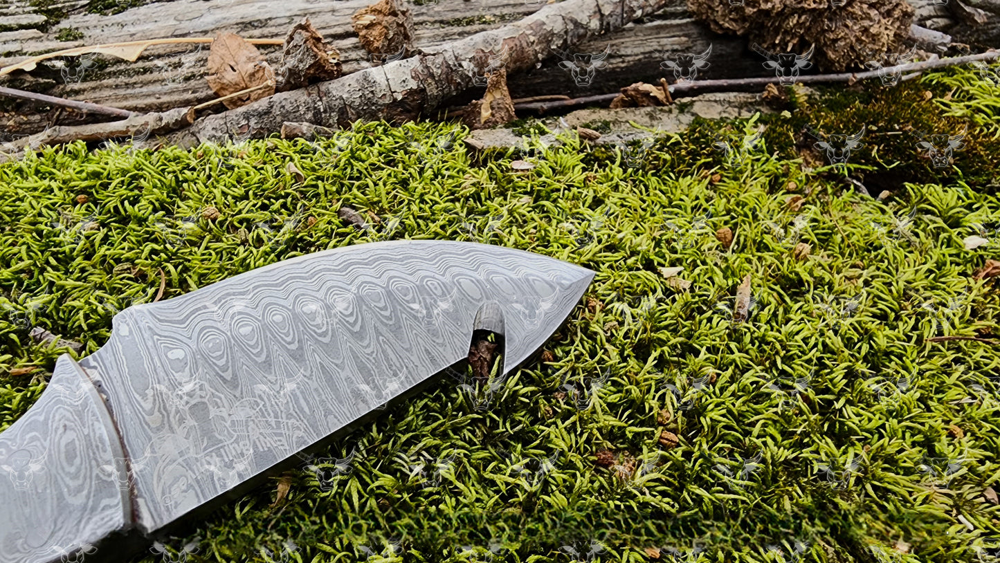 EBK-178 Damascus gut hook knife, camping knife, survival knife, gift for him, Leather sheath, Hunting knife, Personalized knife