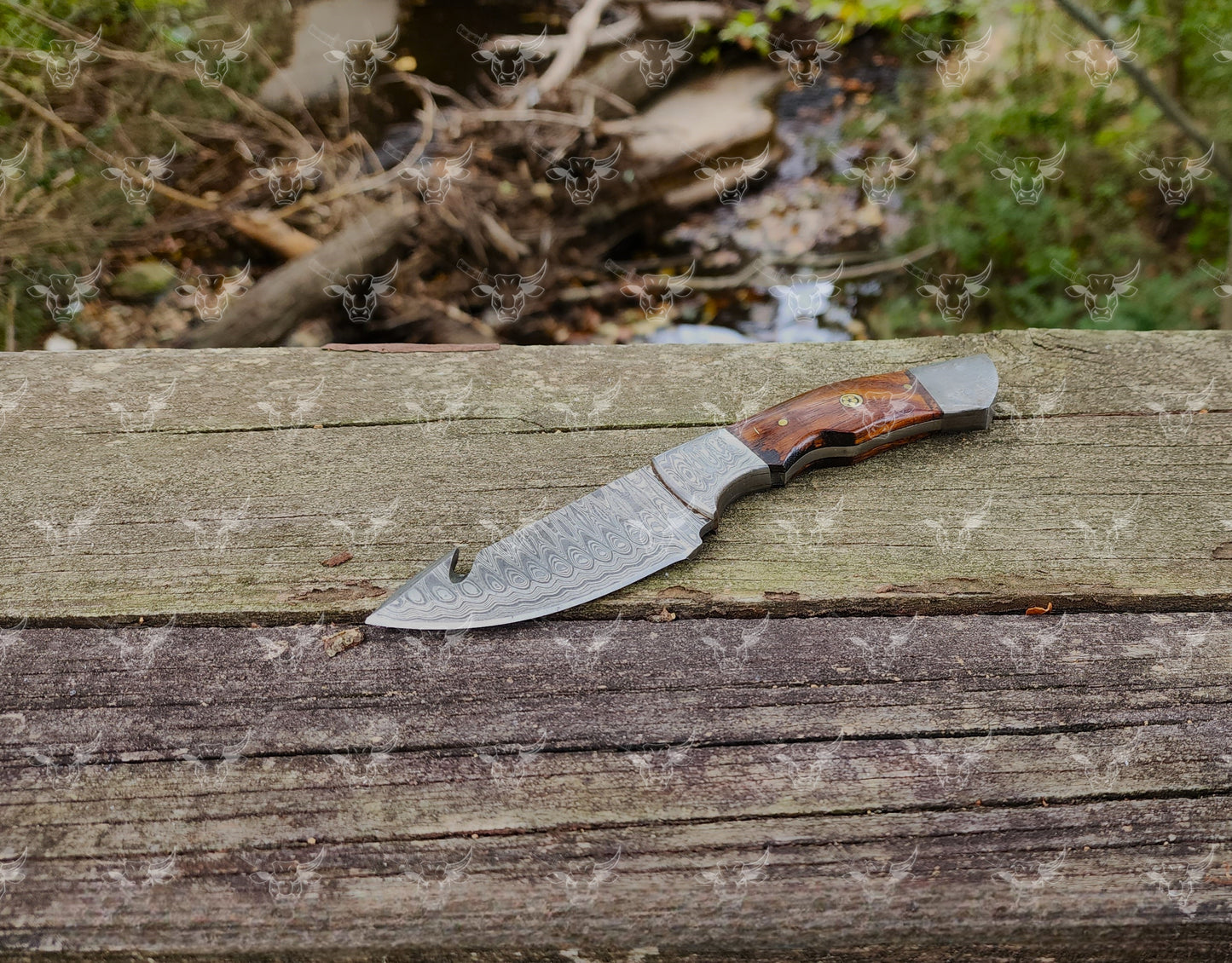 EBK-178 Damascus gut hook knife, camping knife, survival knife, gift for him, Leather sheath, Hunting knife, Personalized knife