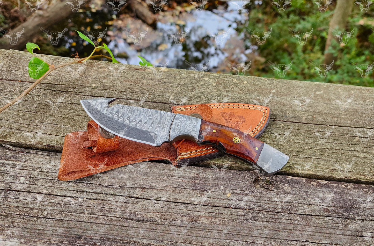 EBK-178 Damascus gut hook knife, camping knife, survival knife, gift for him, Leather sheath, Hunting knife, Personalized knife