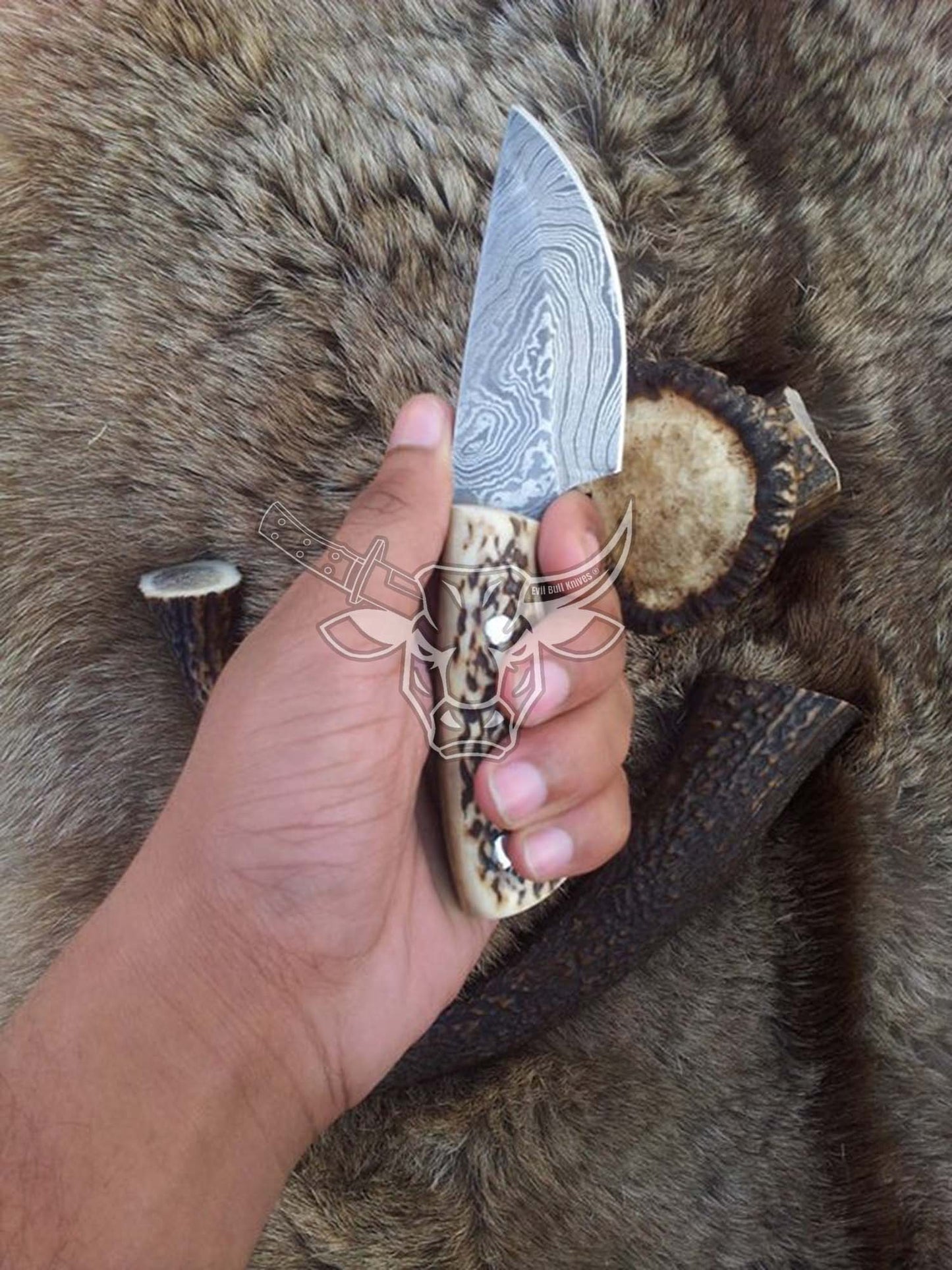 EBK-98 Custom Handmade Damascus Skinner Stag Antler Handle Anniversary Gift, Birthday Gift, Christmas Gift For Him