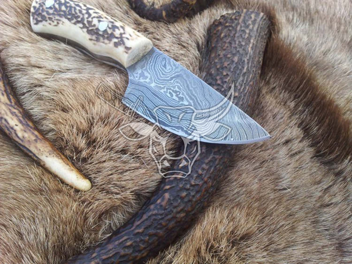 EBK-98 Custom Handmade Damascus Skinner Stag Antler Handle Anniversary Gift, Birthday Gift, Christmas Gift For Him