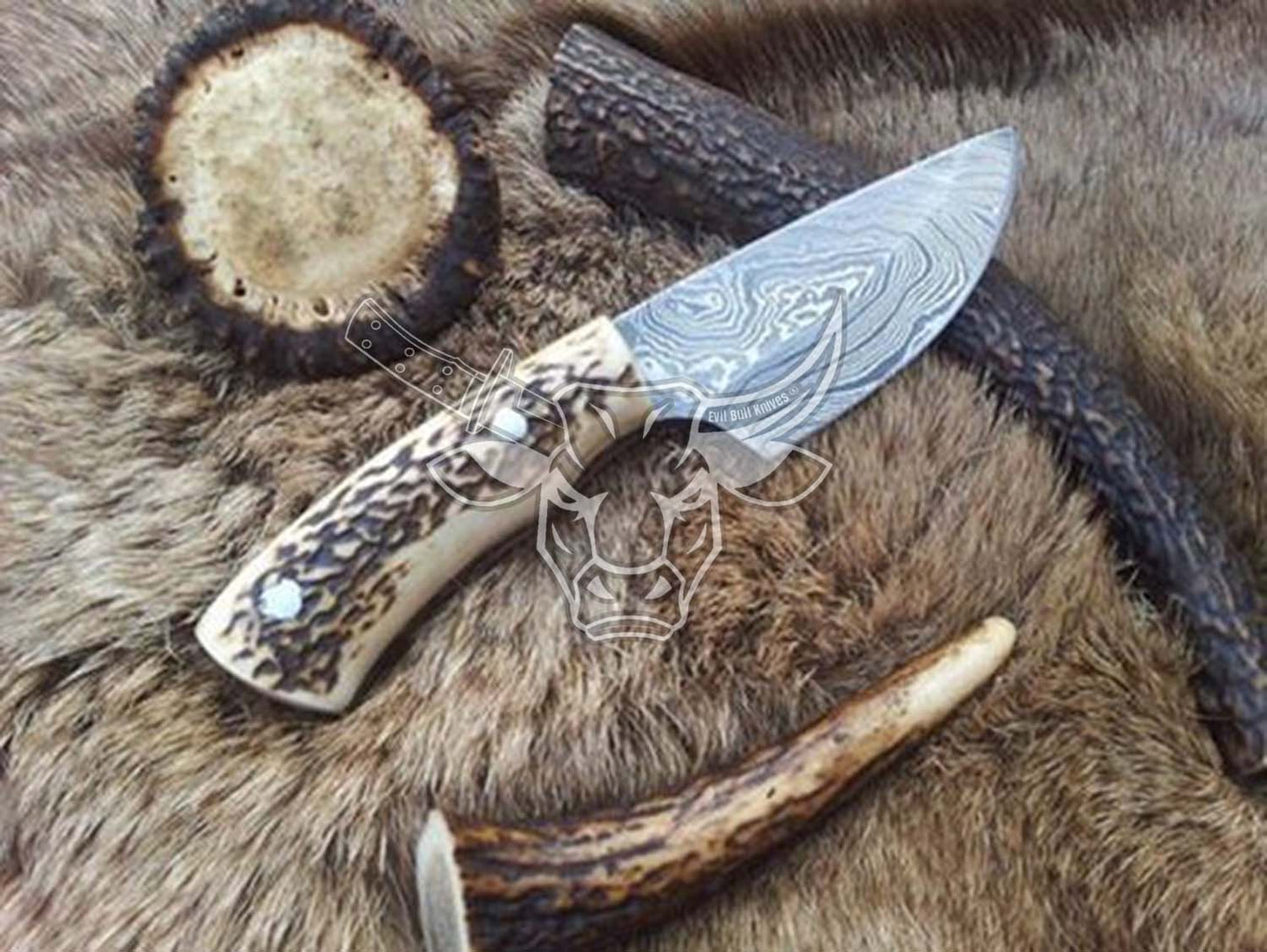 EBK-98 Custom Handmade Damascus Skinner Stag Antler Handle Anniversary Gift, Birthday Gift, Christmas Gift For Him