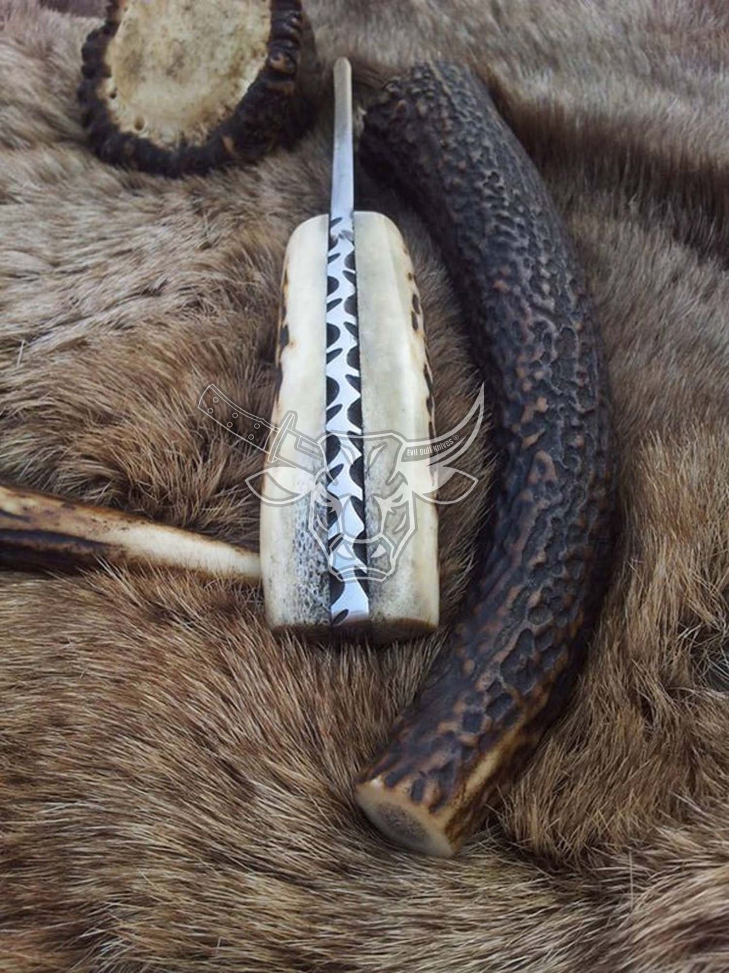 EBK-98 Custom Handmade Damascus Skinner Stag Antler Handle Anniversary Gift, Birthday Gift, Christmas Gift For Him