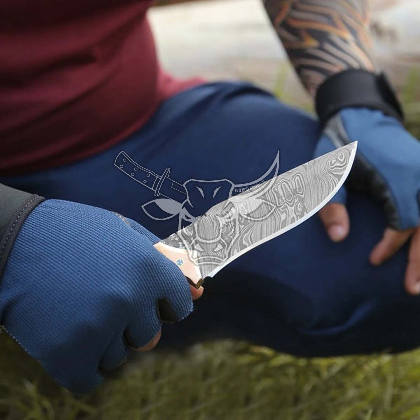 EBK-99 Custom Handmade Damascus Hunting Knife With Awesome Leather Sheath Gift For Him