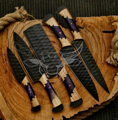 EBK-26 Hand Forged Damascus Steel Chef Set, , Damascus Chef's Knife Set, Damascus Kitchen Knife Set, Christmas Gifts For him