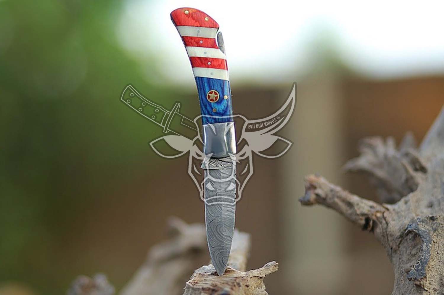 EBK-85 Damascus Folding Knife Handmade Damascus Steel Pocket Knife American flag design for Men Women Groomsmen Gift Anniversary gift for him Christmas Gift For Him EDC