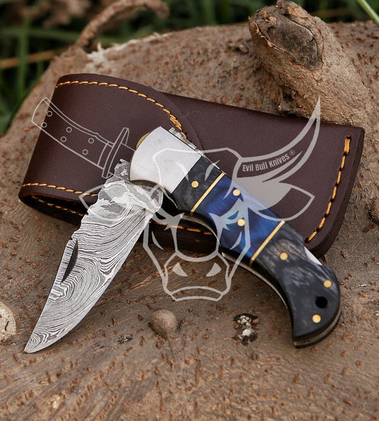 EBK-33 Hand Made Damscus Folding Pocket Knife With hard Wood Handle Christmas  Gift For Him