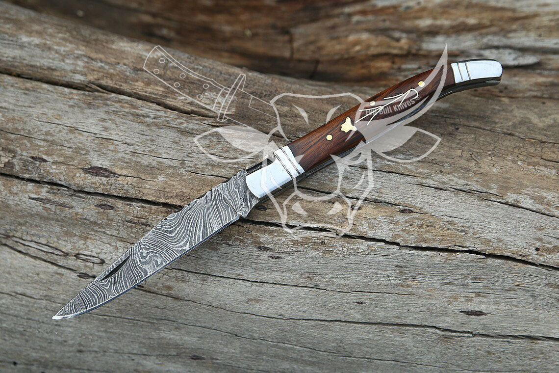 EBK-34 Hand Made Lagouile  Damascus Folding Pocket Knife Anniversary Gift, Christmas Gift For Him