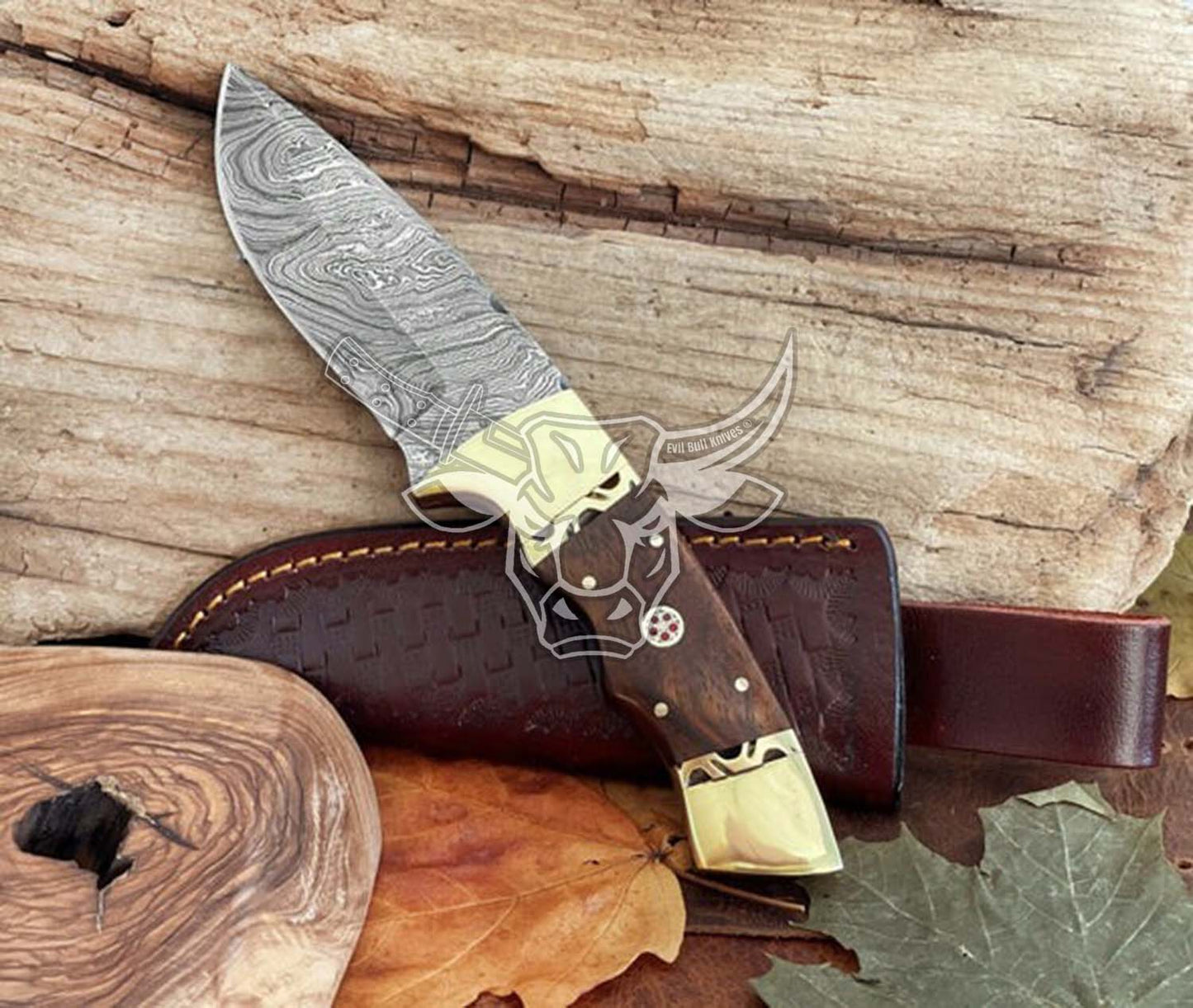 EBK-111 DAMASCUS STEEL KNIFE 9" CUSTOM FIXED BLADE KNIFE BRASS WITH ROSE WOOD HANDLE GIFT FOR HIM