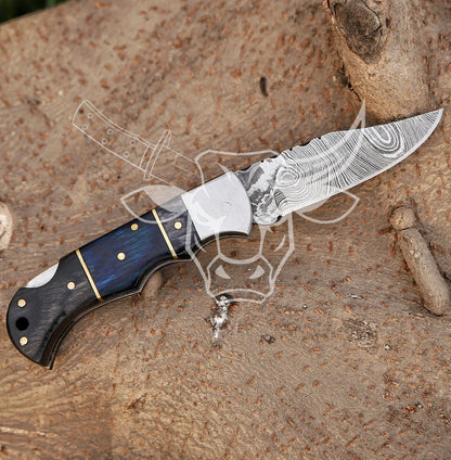 EBK-33 Hand Made Damscus Folding Pocket Knife With hard Wood Handle Christmas  Gift For Him