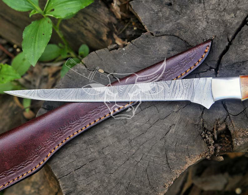 EBK-29 Fillet Fishing Knife Damascus Steel with Flexible Blade – Personalized Chef’s Gift For Kitchen and Outdoors Use – Sacred Blade Christmas Gift For Him