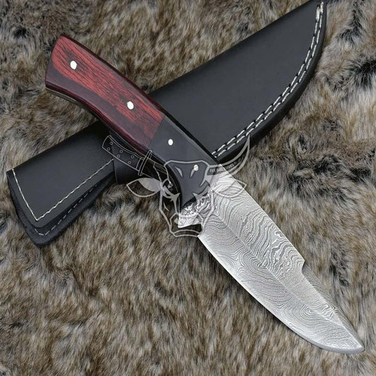EBK-162 Custom Handmade Damascus Hunting Knife With Awesome Leather Sheath Father Day Gift ,Birthday Gift ,Christmas Gift For Him