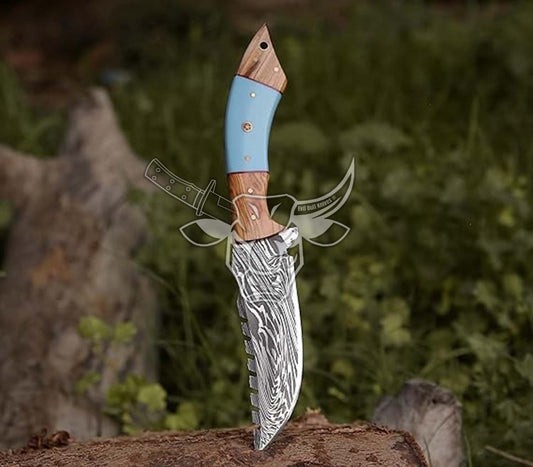 EBK-136 Custom Handmade Damascus Hunting knife Fixed Blade Hunting Knife With Sheath Christmas Gift for Him