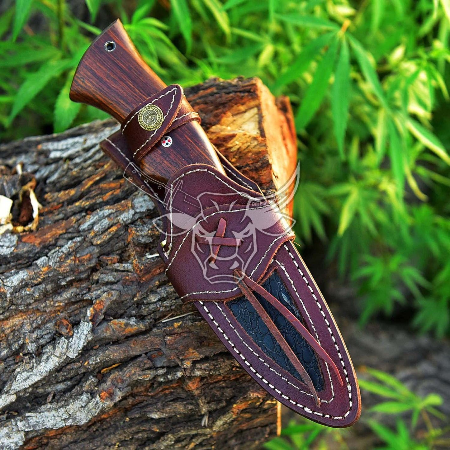 EBK-161 Custom Handmade DAMASCUS Hunting Knife Special Featured Is Feather Pattern With Rose Wood Handle Christmas Gift For Him , Birthday Gift , Gift For Him