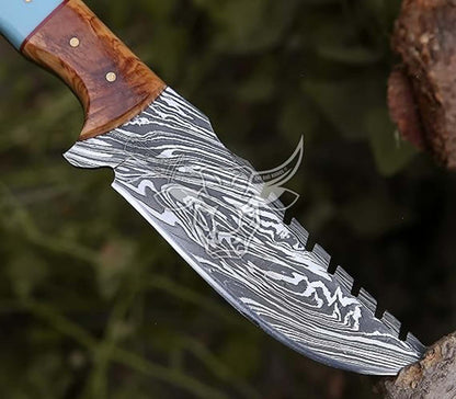 EBK-136 Custom Handmade Damascus Hunting knife Fixed Blade Hunting Knife With Sheath Christmas Gift for Him