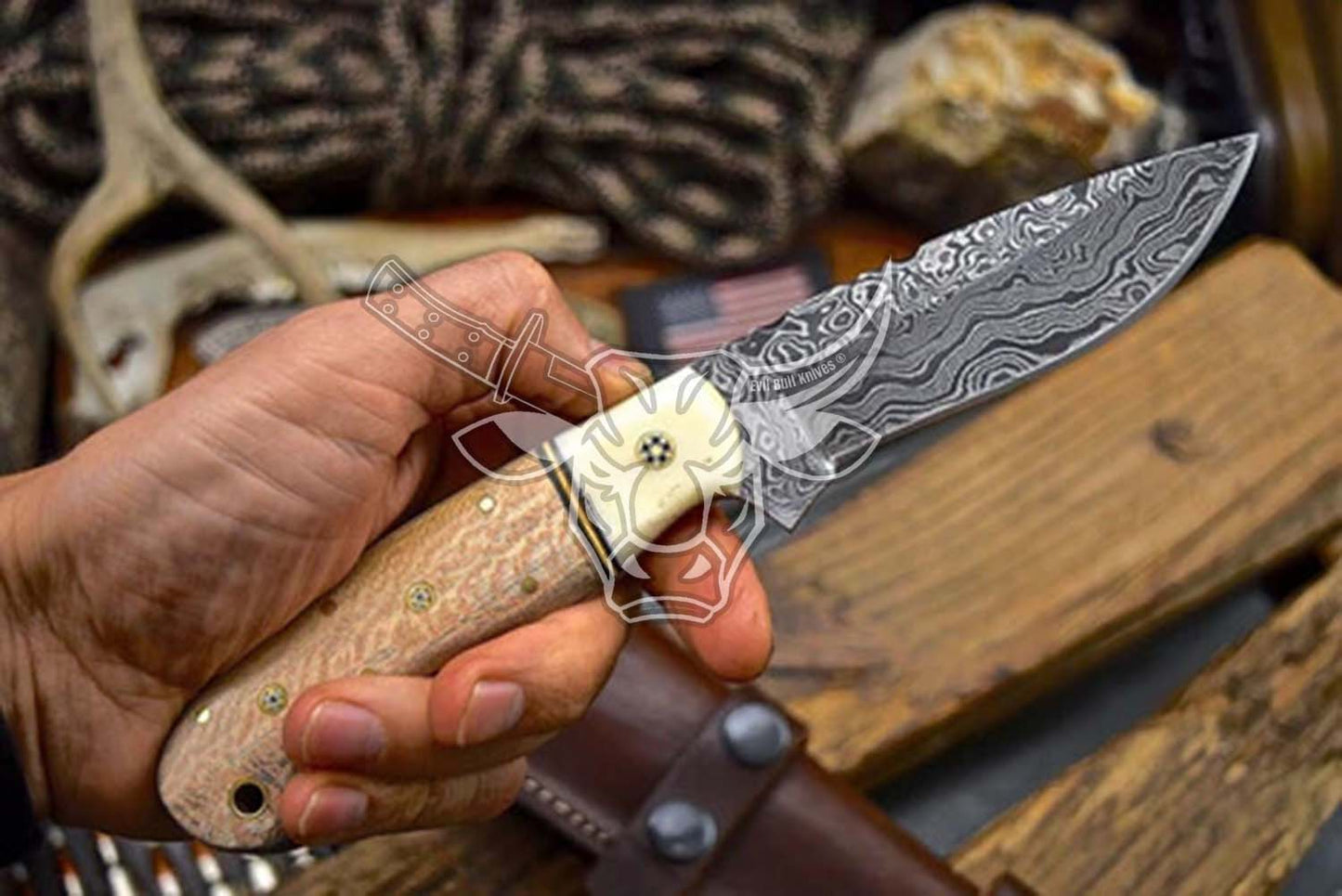 EBK-46 Custom Handmade Damascus Camping And Outdoor Knife Anniversary Gift, Birthday Gift  Christmas Gift For Him