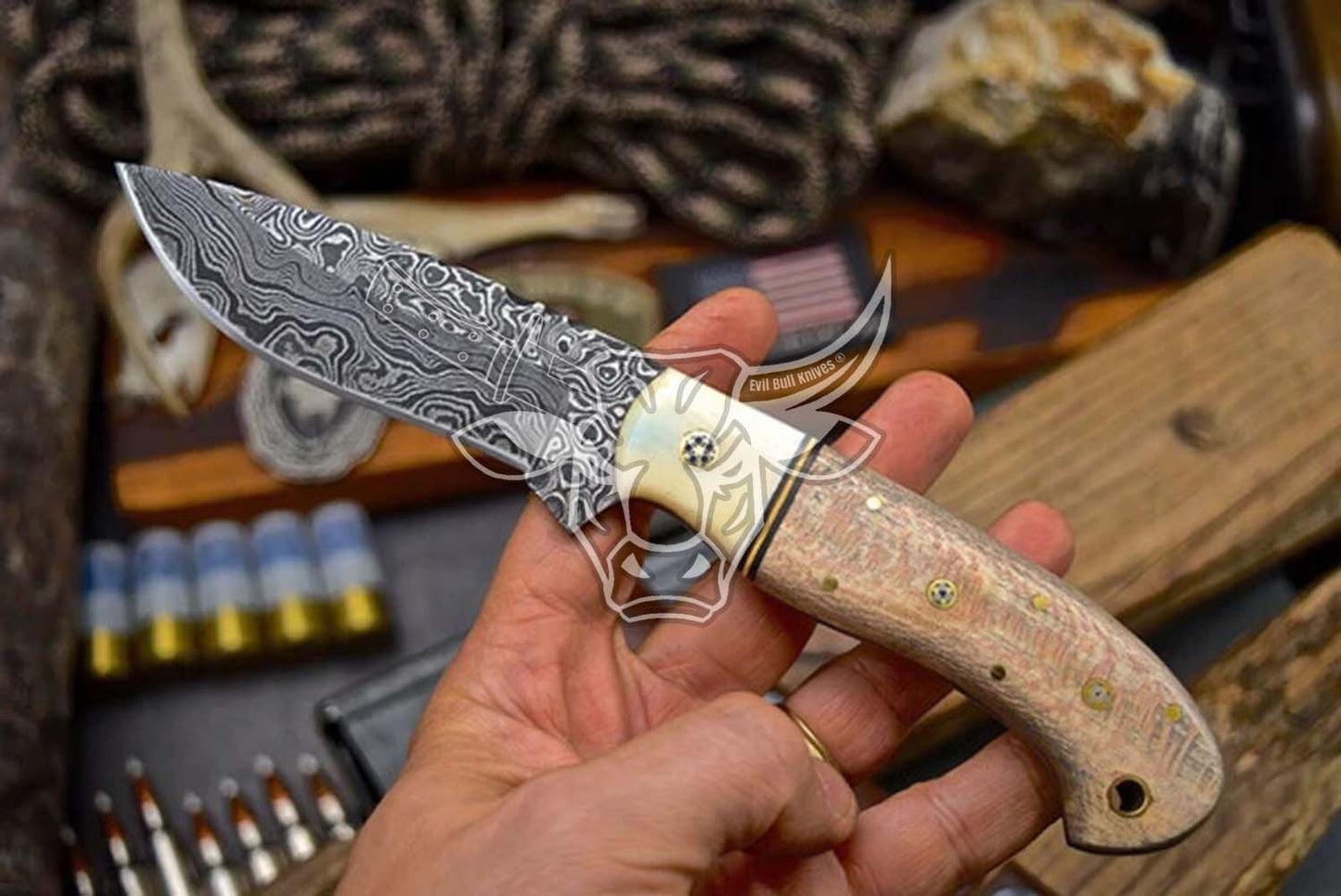 EBK-46 Custom Handmade Damascus Camping And Outdoor Knife Anniversary Gift, Birthday Gift  Christmas Gift For Him