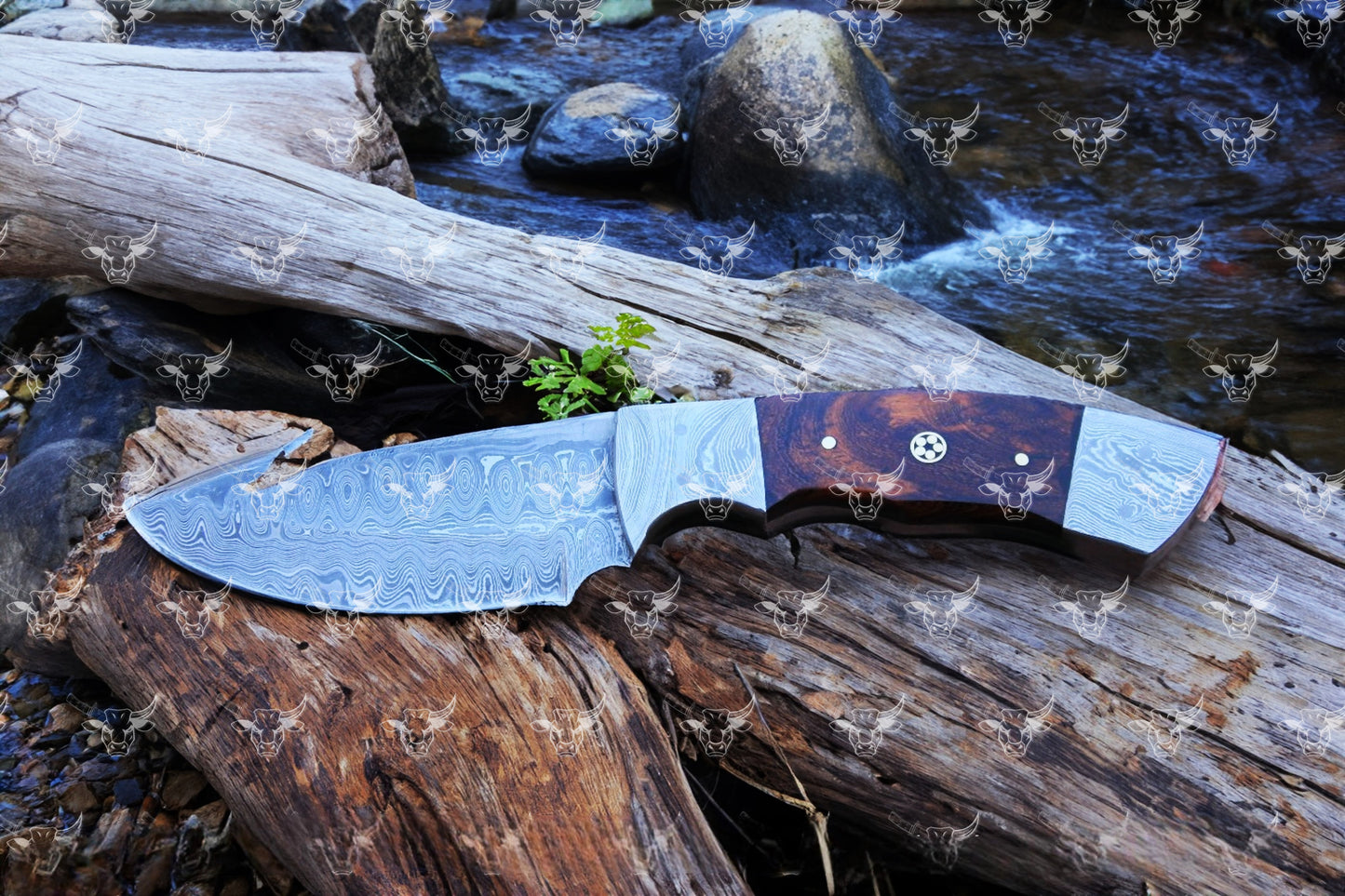 EBK-178 Damascus gut hook knife, camping knife, survival knife, gift for him, Leather sheath, Hunting knife, Personalized knife