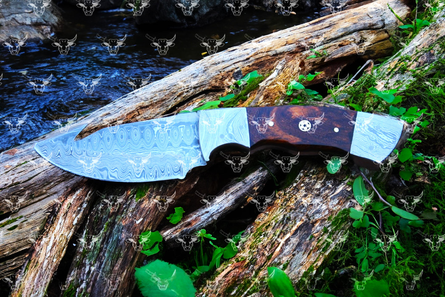 EBK-178 Damascus gut hook knife, camping knife, survival knife, gift for him, Leather sheath, Hunting knife, Personalized knife