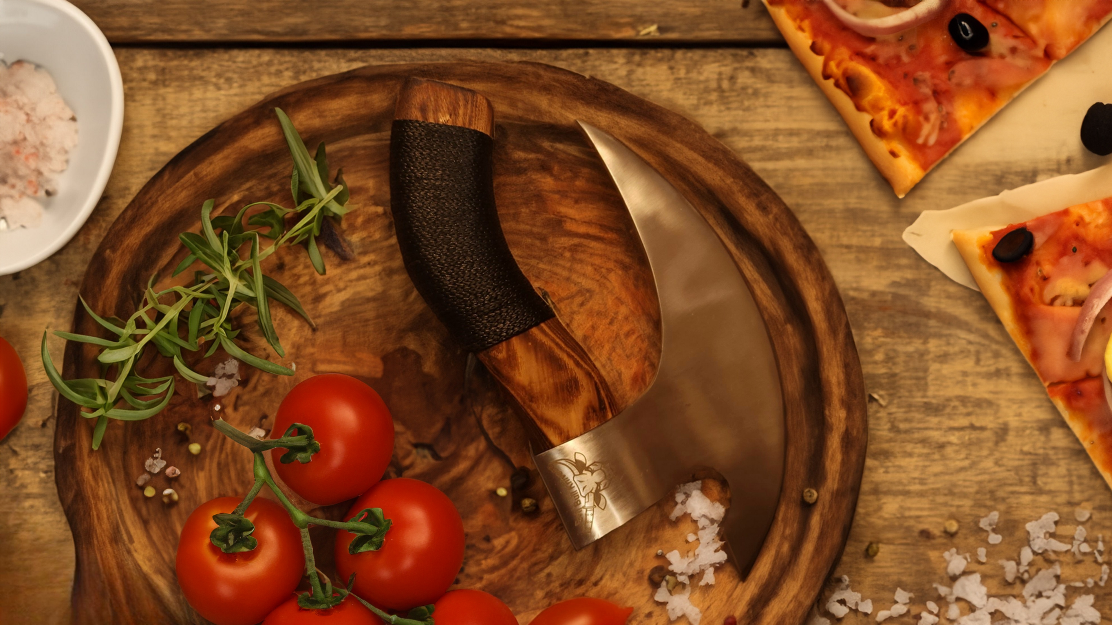 EBK-01 Leather Handle Viking Pizza Axe/Cutter
