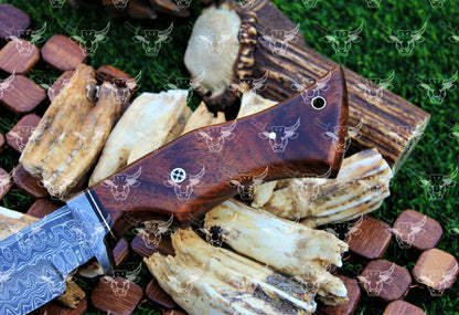 EBK-24 Premium Handmade Damscus steel Knife, Handforged Damascus Blade, Wood handle , LEather sheath with snake pattern