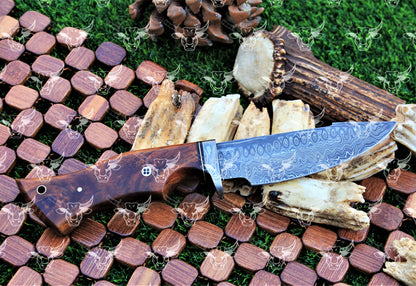 EBK-24 Premium Handmade Damscus steel Knife, Handforged Damascus Blade, Wood handle , LEather sheath with snake pattern