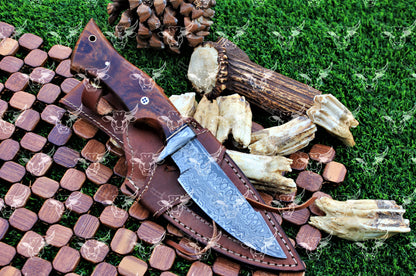 EBK-24 Premium Handmade Damscus steel Knife, Handforged Damascus Blade, Wood handle , LEather sheath with snake pattern