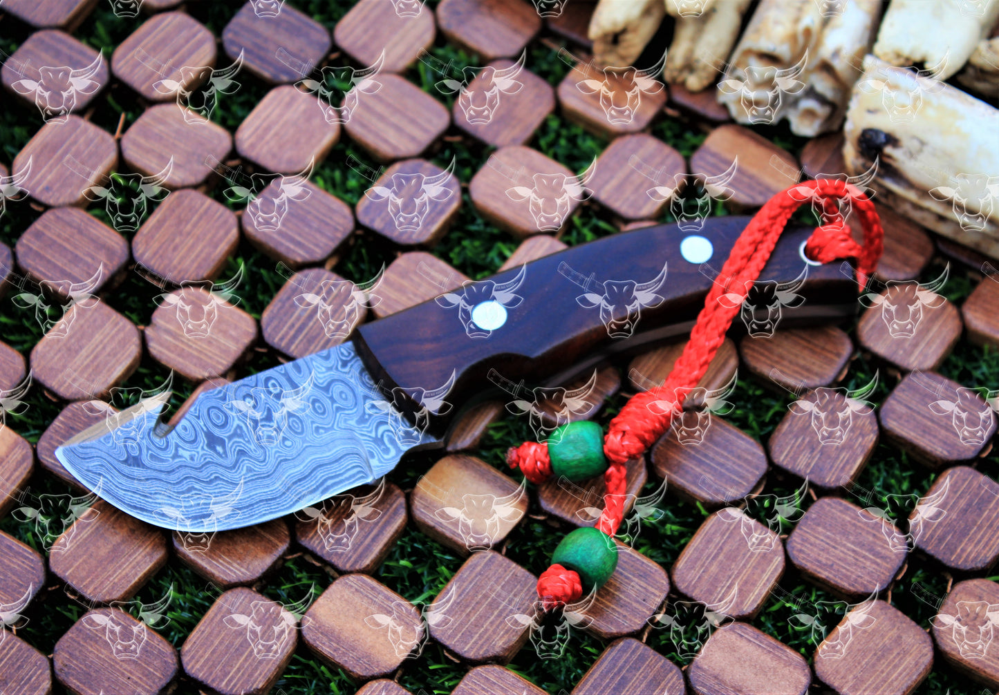 EBK-25 Multifunction knife HAndmade Damscus steel knife, Custom forged knife, Guthook blade wood handle