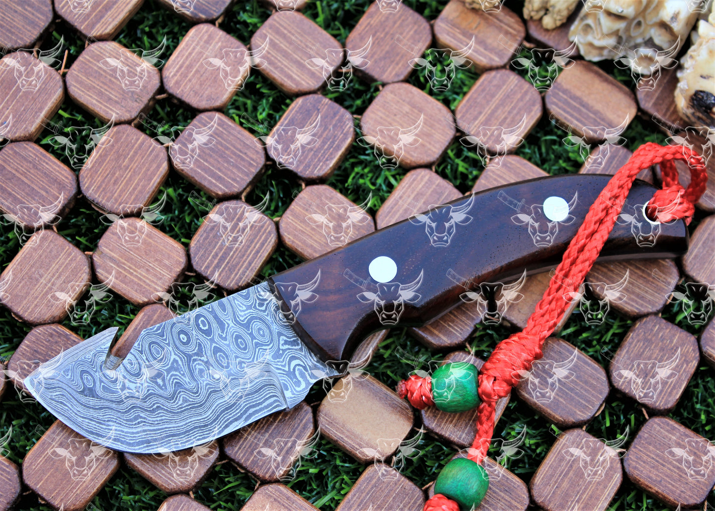 EBK-25 Multifunction knife HAndmade Damscus steel knife, Custom forged knife, Guthook blade wood handle