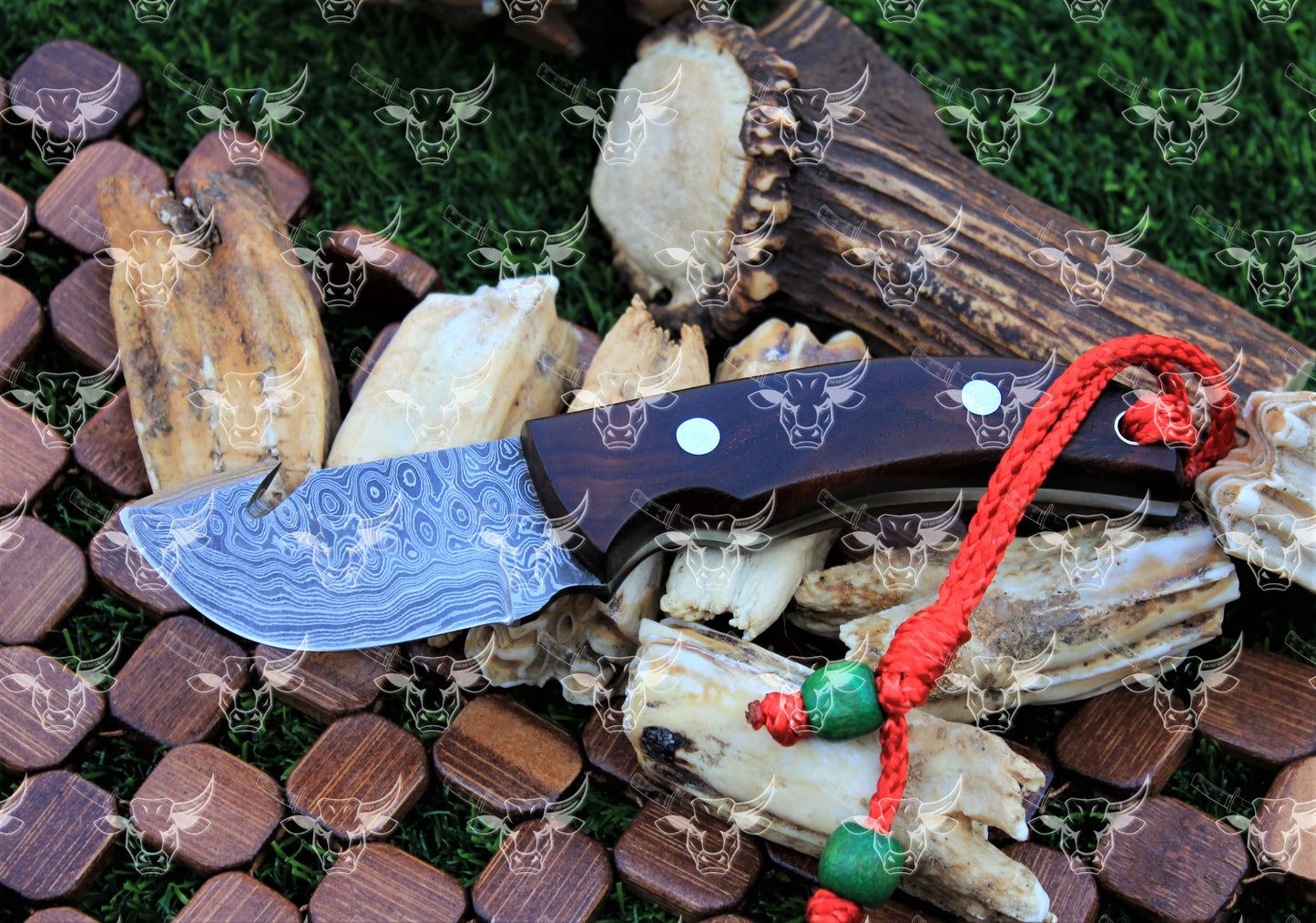 EBK-25 Multifunction knife HAndmade Damscus steel knife, Custom forged knife, Guthook blade wood handle