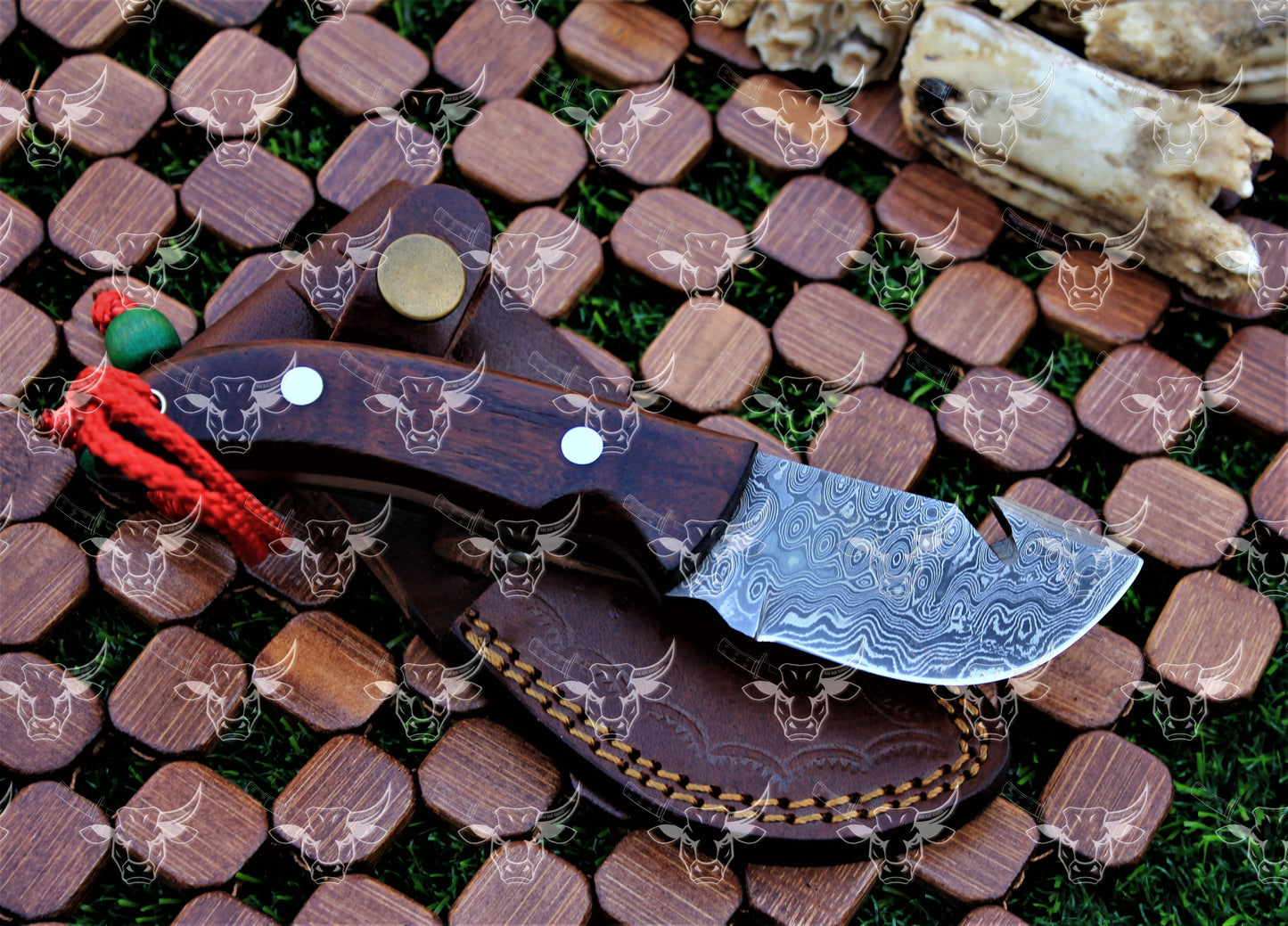 EBK-25 Multifunction knife HAndmade Damscus steel knife, Custom forged knife, Guthook blade wood handle