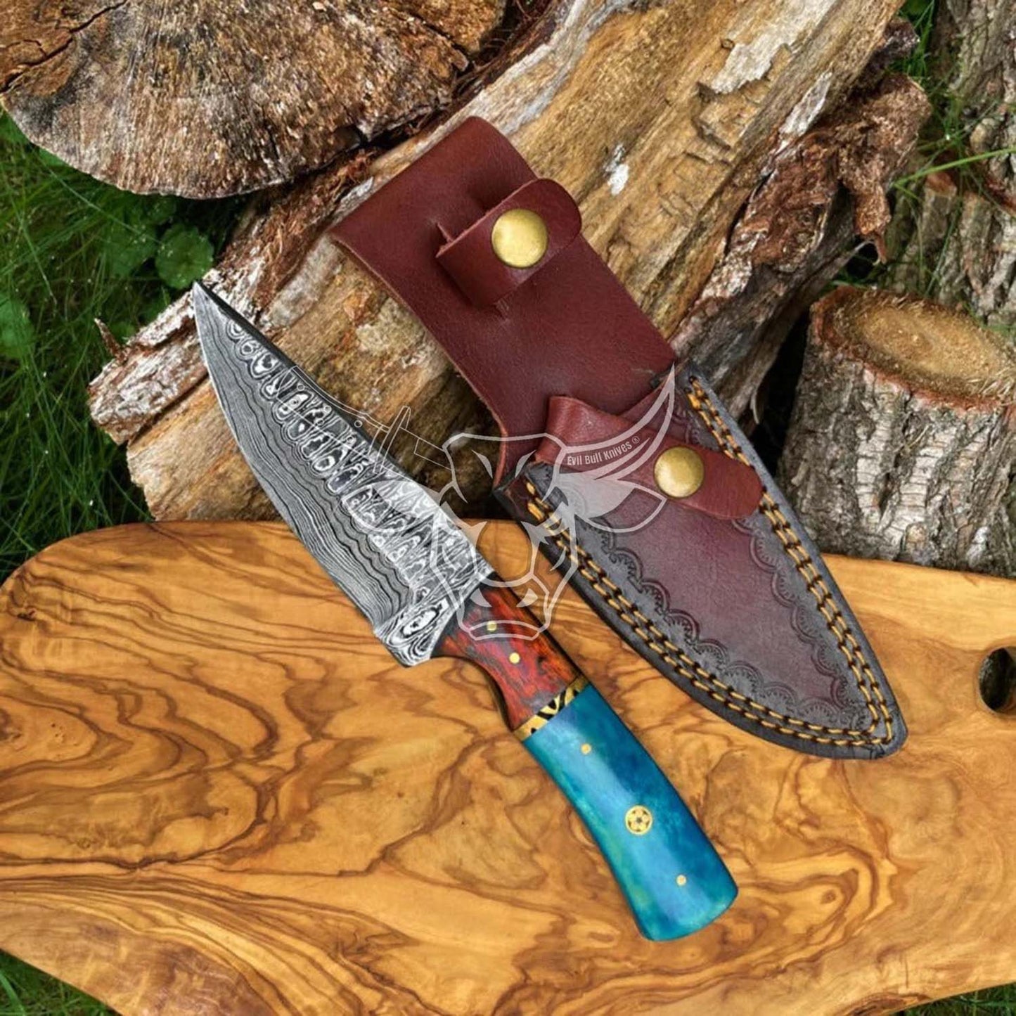 EBK-110 Custom Handmade Damascus Hunting Drop Point Knife Christmas Gift For Him