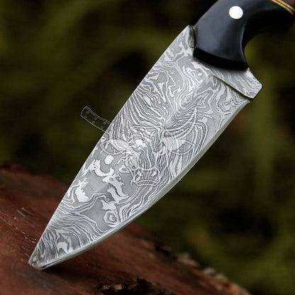 EBK-131 Custom Handmade Damascus Knife Bull Horn With Rose Wood Christmas Gift For Him