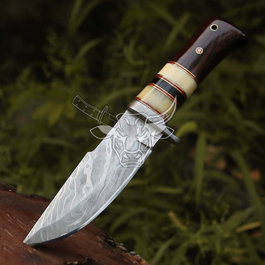 EBK-125 Custom Handmade Damascus Hunting Knife Bone With Wenge Wood Christmas Gift For Him